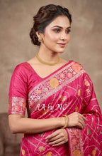 Strawberry Banarasi Pure Khaddi Tussar Georgette Meenakari Saree