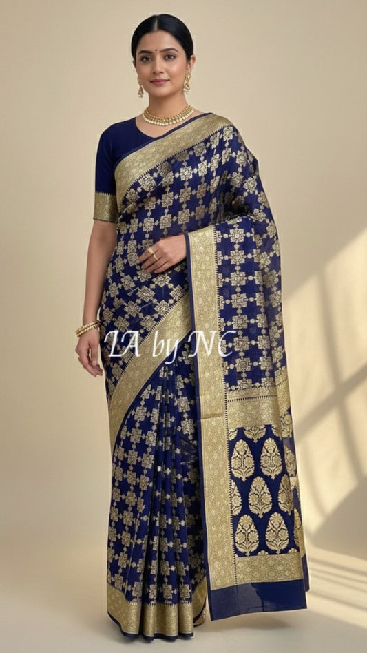 Denim Banarasi Pure Khaddi Georgette Saree