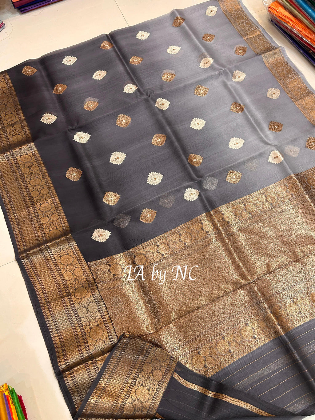 Grey Banarasi Pure Kora Silk Kadwa Saree