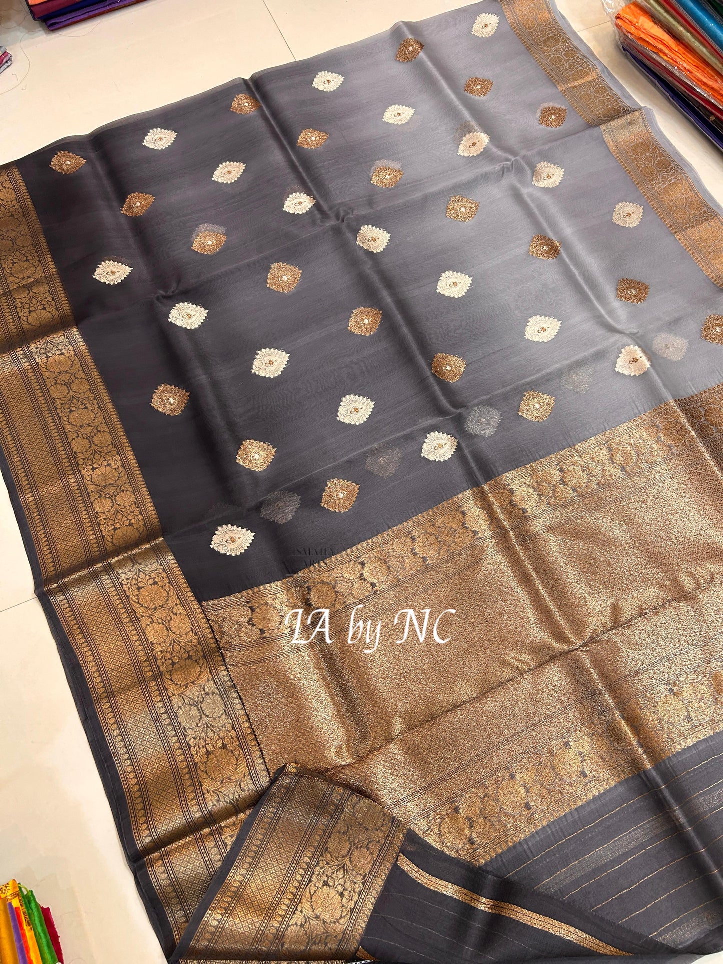 Grey Banarasi Pure Kora Silk Kadwa Saree