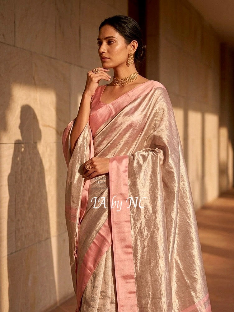Flamingo Banarasi Pure Tissue Silk Saree - Satin Border