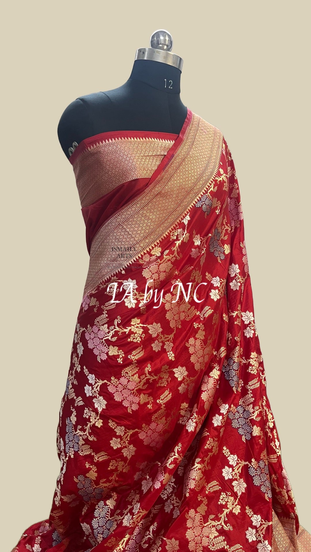 Carmine Banarasi Pure Katan Silk Tilfi Meenakari Saree