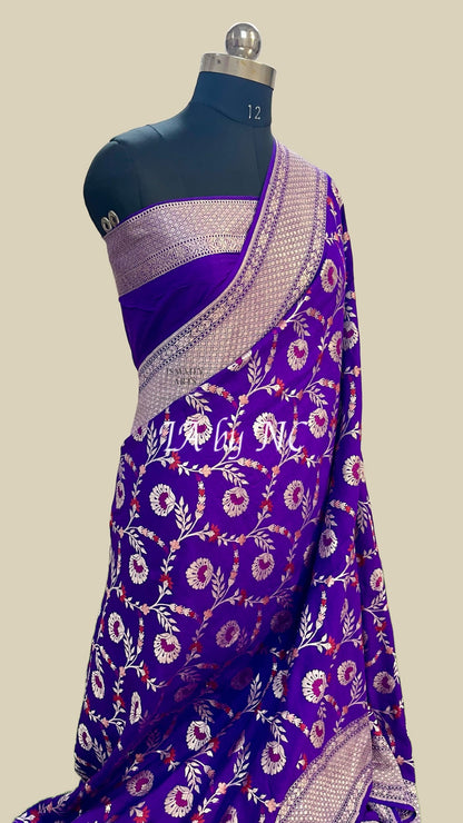 Grape Banarasi Pure Munga Silk Saree