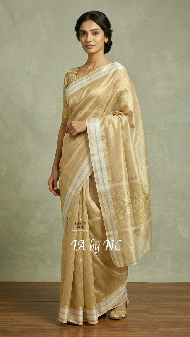 Beige Banarasi Pure Tissue Silk Saree