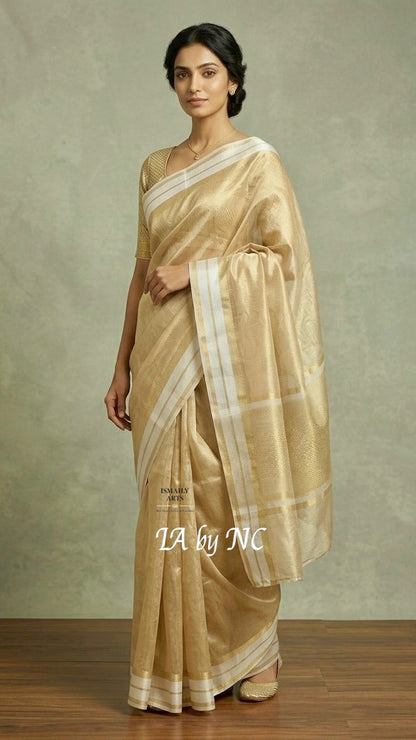 Beige Banarasi Pure Tissue Silk Saree