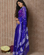Navy Banarasi Pure Khaddi Georgette Kadwa Saree