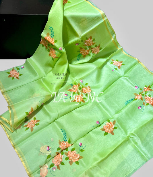 Tea Banarasi Pure Kora Organza Saree