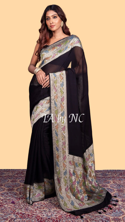 Black Banarasi Pure Khaddi Georgette Saree