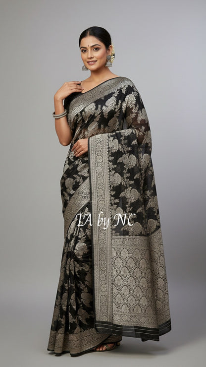 Black Banarasi Pure Khaddi Georgette Saree