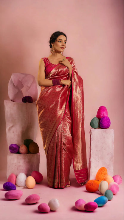 Ruby Banarasi Pure Katan Silk Pattu Brocade Saree