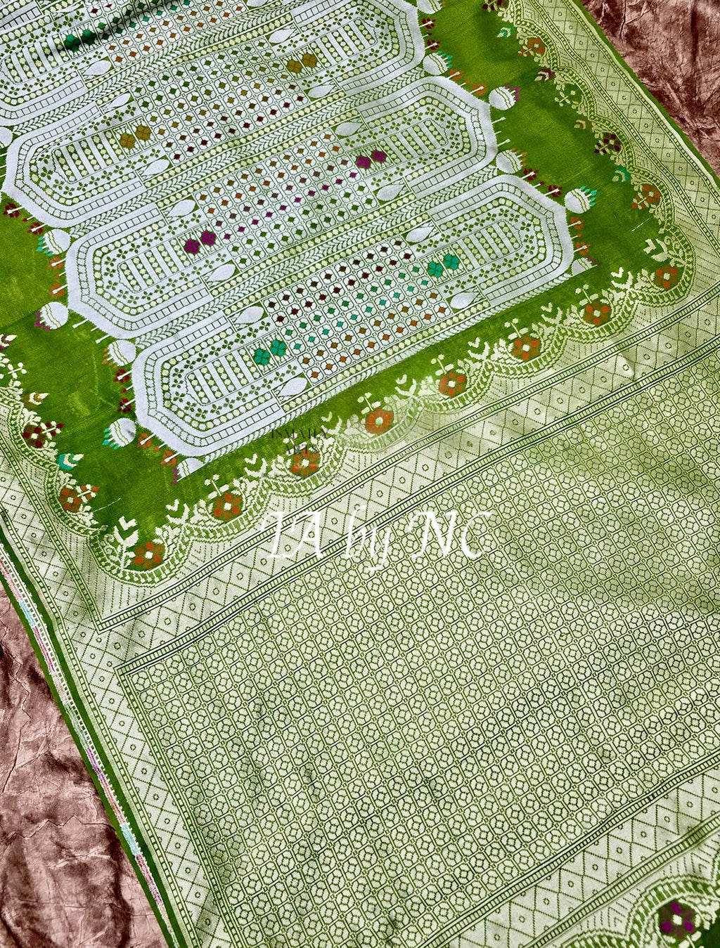 Avocado Banarasi Pure Khaddi Tussar Georgette Designer Saree