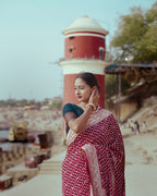 Carmine Banarasi Pure Khaddi Georgette Saree
