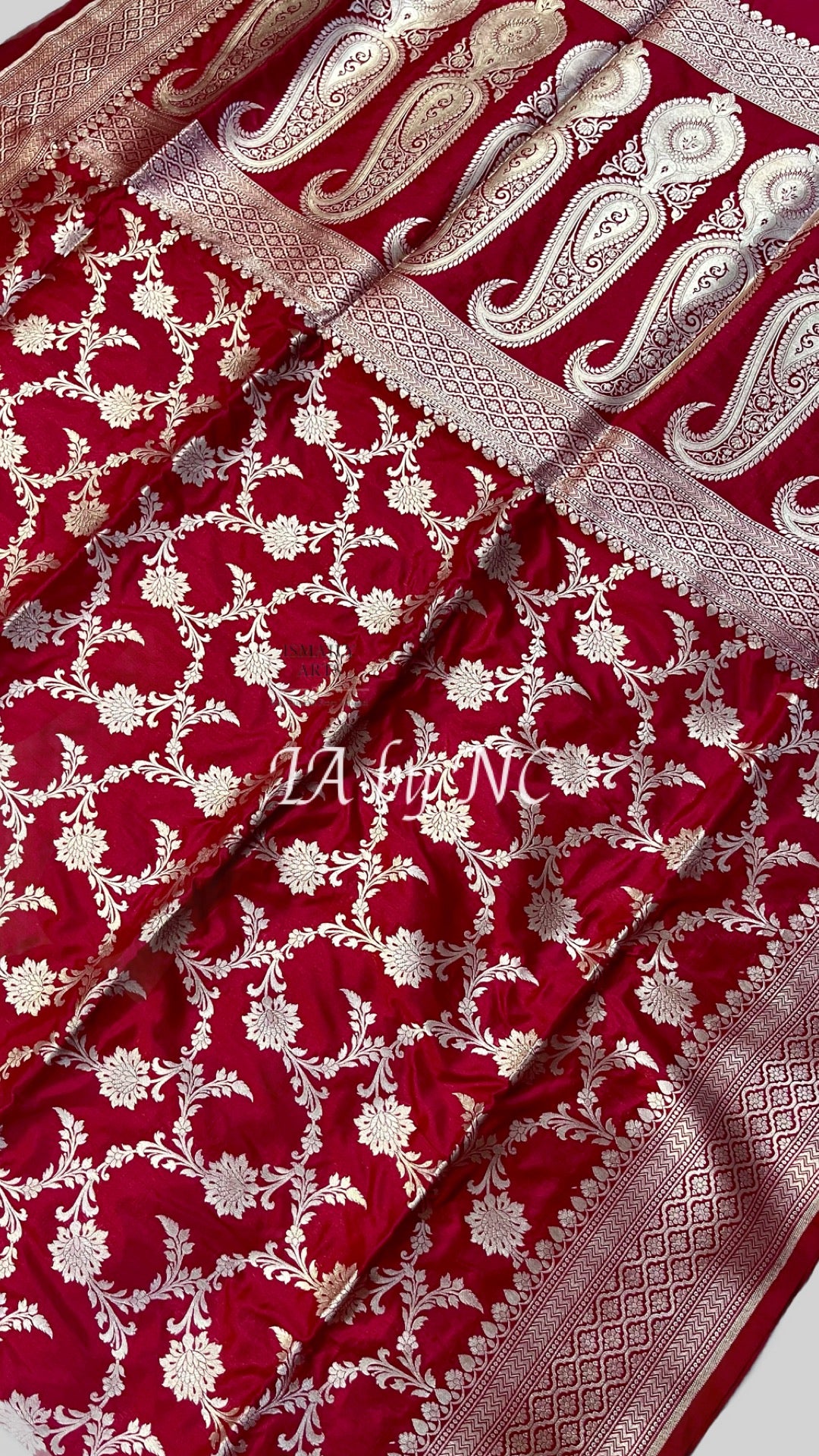 Carmine Banarasi Pure Katan Silk Pattu Saree