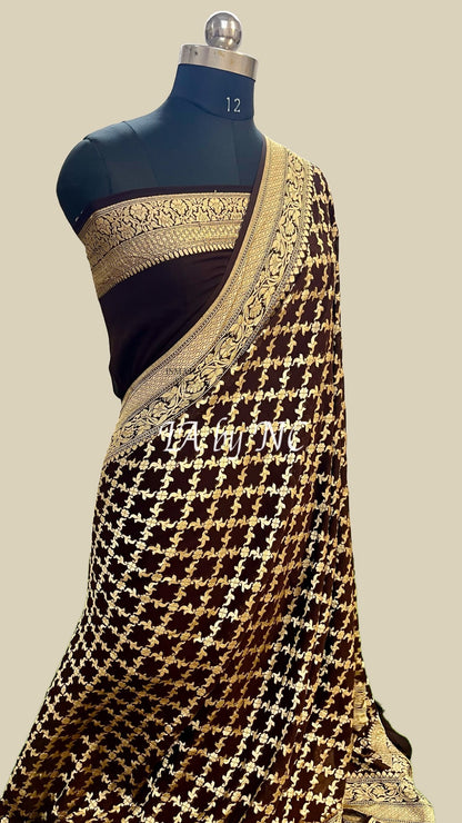 Walnut Banarasi Pure Khaddi Georgette Saree