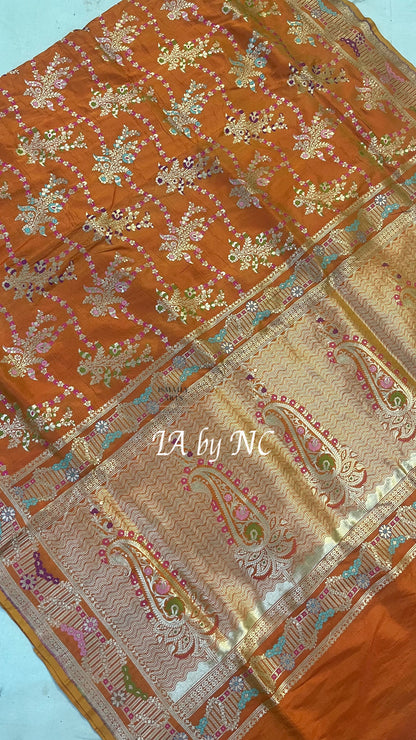 Tiger Banarasi Pure Katan Silk Tilfi Meenakari Pattu Saree