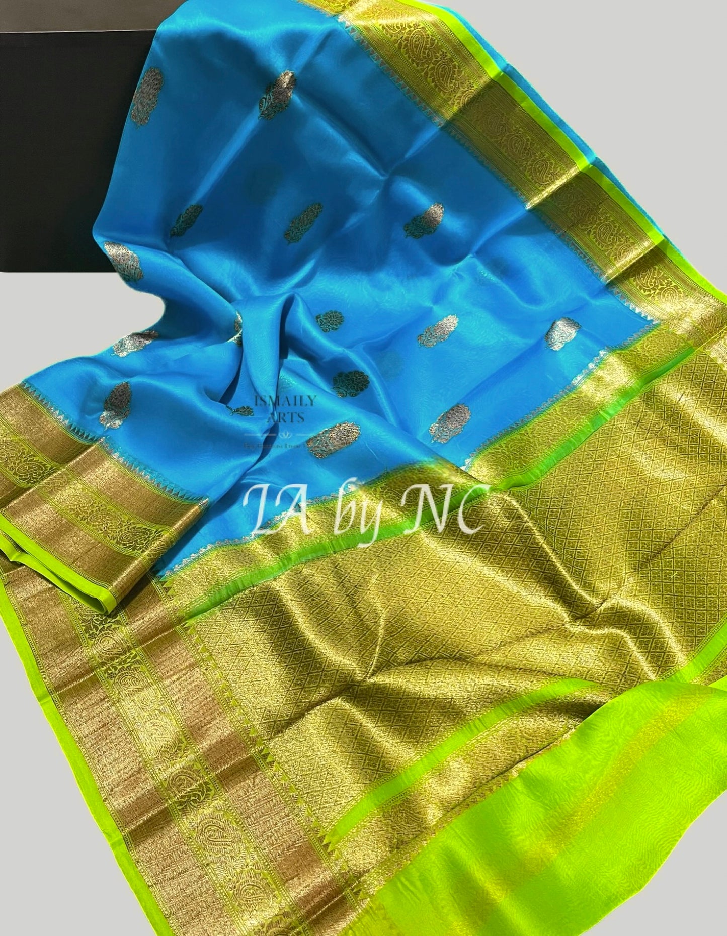 Azure Banarasi Pure Kora Organza Kadwa Saree