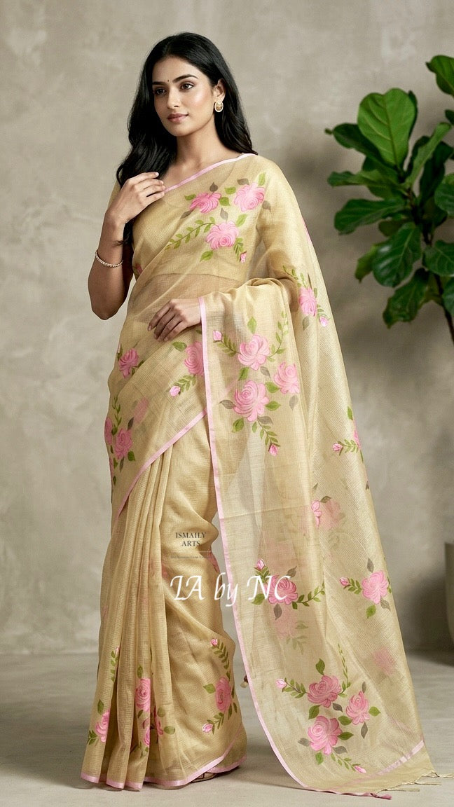 Beige Banarasi Pure Kora Organza Saree