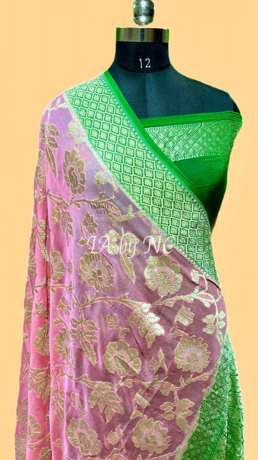 Pink Banarasi Pure Khaddi Georgette Saree