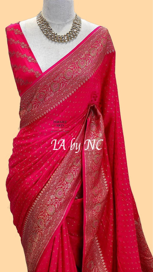 Raspberry Banarasi Pure Khaddi Crepe Georgette Saree