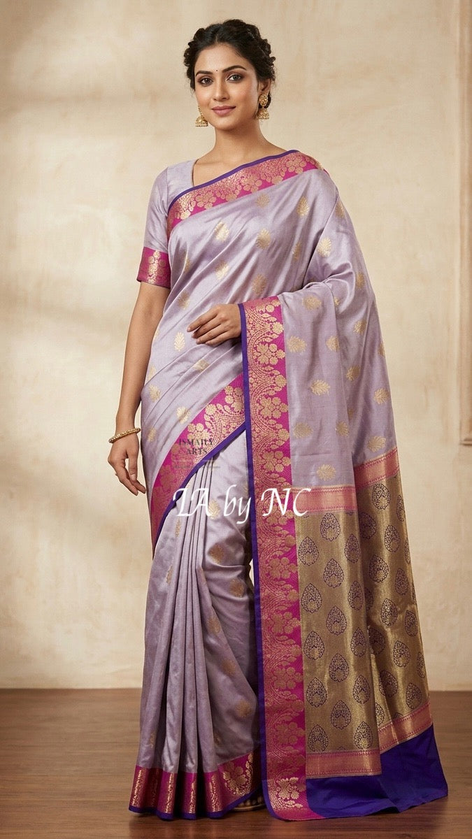 Thistle Banarasi Pure Katan Silk Raw Mango Saree