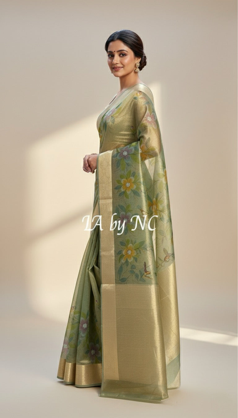 Turquoise Banarasi Pure Tissue Silk Saree