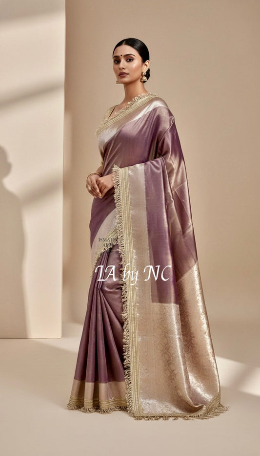 Grape Banarasi Pure Tissue Silk Saree