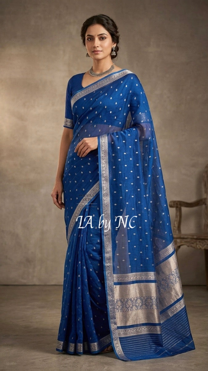 Prussian Banarasi Pure Kora Silk Kadwa Saree