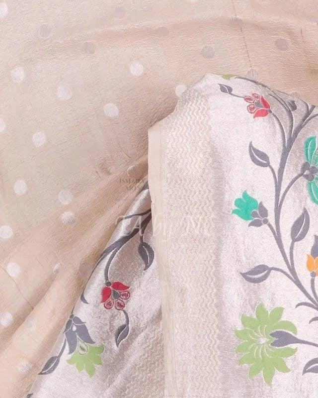 Beige Banarasi Pure Khaddi Tussar Georgette Paithani Saree