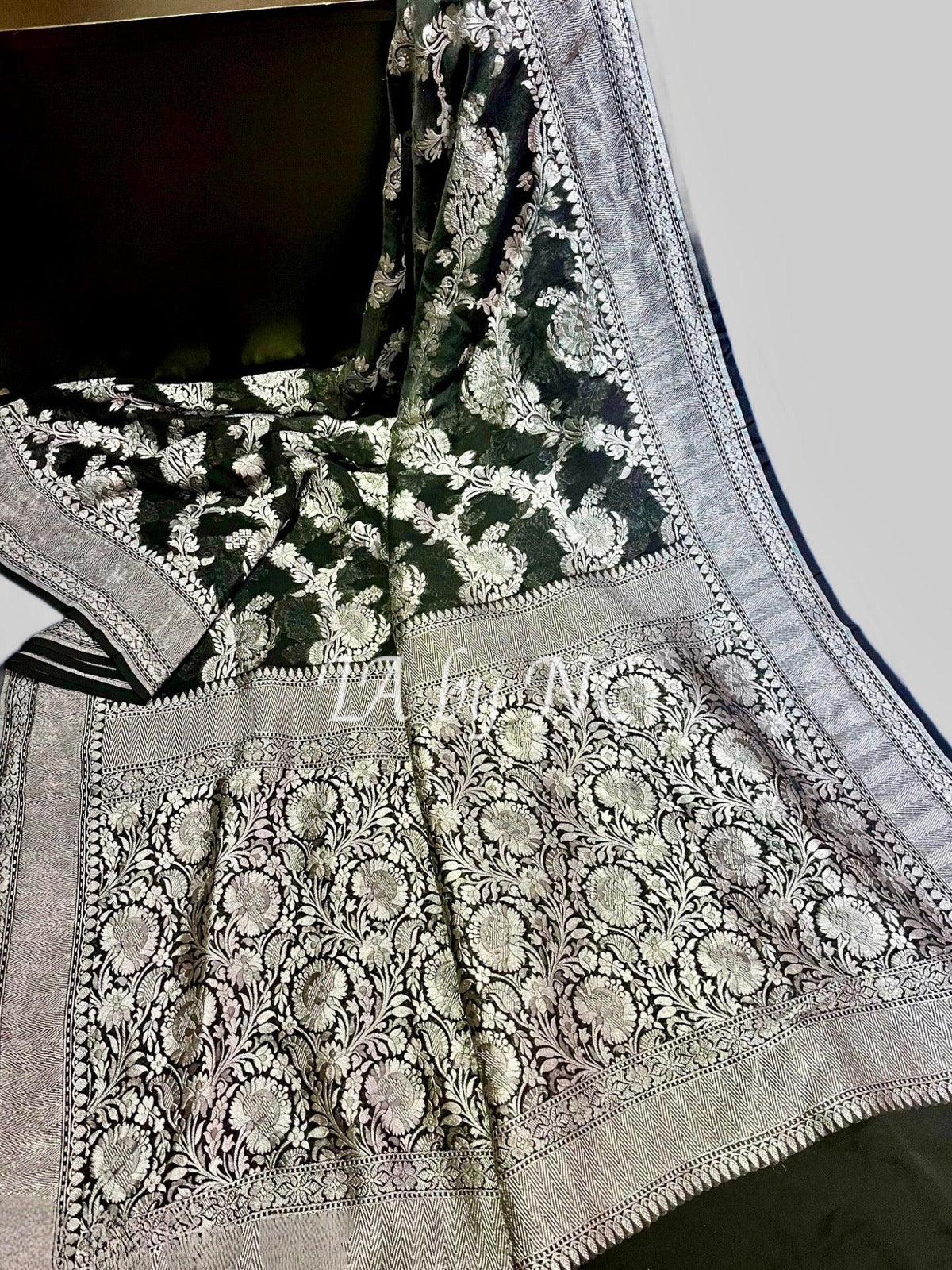 Black Banarasi Pure Khaddi Georgette Saree