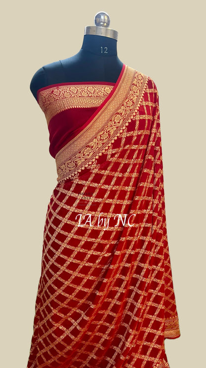 Crimson Banarasi Pure Khaddi Georgette Saree