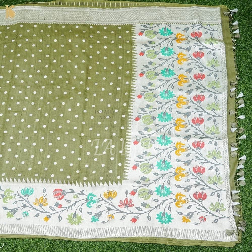Moss Banarasi Pure Khaddi Tussar Georgette Paithani Saree