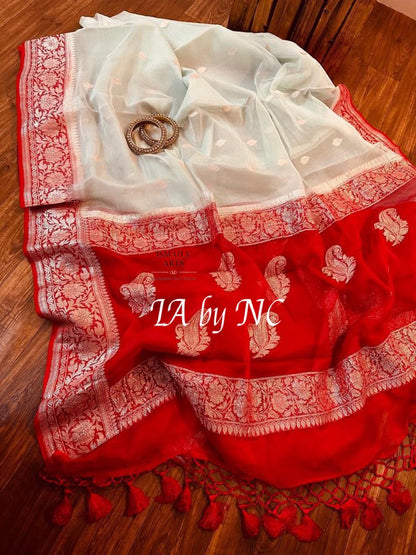 Pearl Banarasi Pure Khaddi Georgette Kadwa Saree