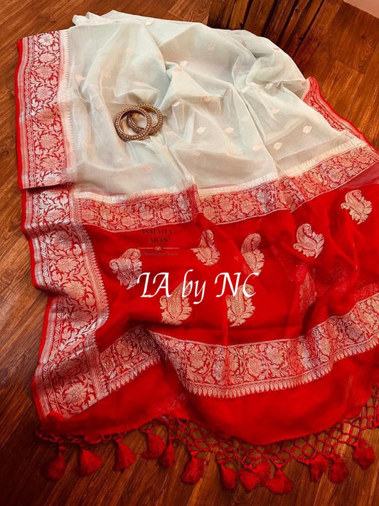 Pearl Banarasi Pure Khaddi Georgette Kadwa Saree