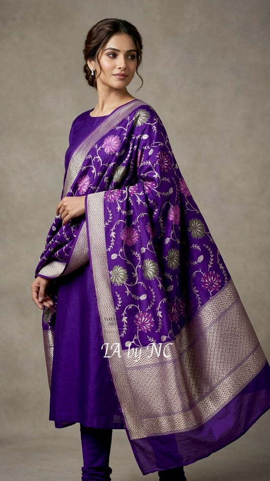 Grape Banarasi Pure Munga Silk Dupatta