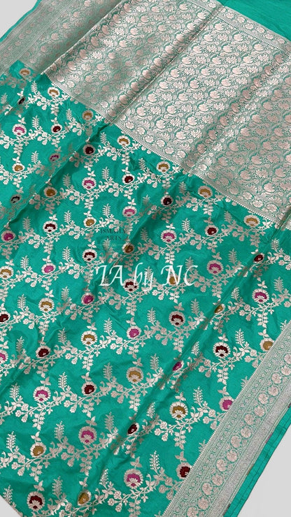 Turquoise Banarasi Pure Katan Silk Meenakari Pattu Saree