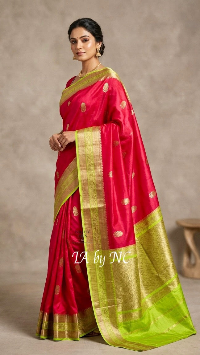 Crimson Banarasi Pure Kora Organza Kadwa Saree