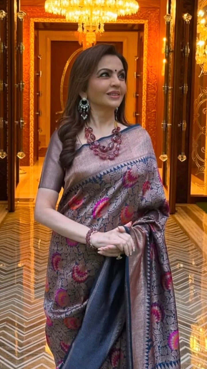 Nita Ambani’s Egyptian Banarasi Pure Katan Silk Meenakari Brocade Saree