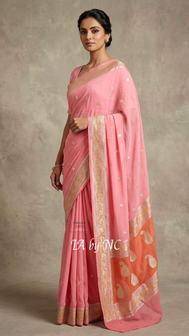 Punch Banarasi Pure Khaddi Georgette Kadwa Saree