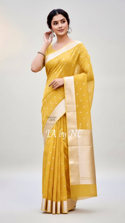 Gold Banarasi Pure Kora Organza Kadwa Saree