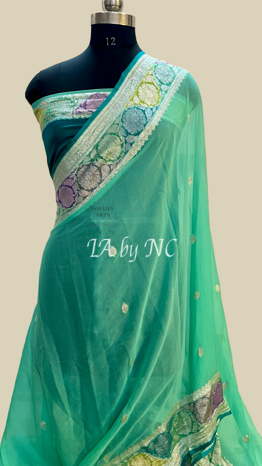 Jungle Banarasi Pure Khaddi Georgette Kadwa Saree