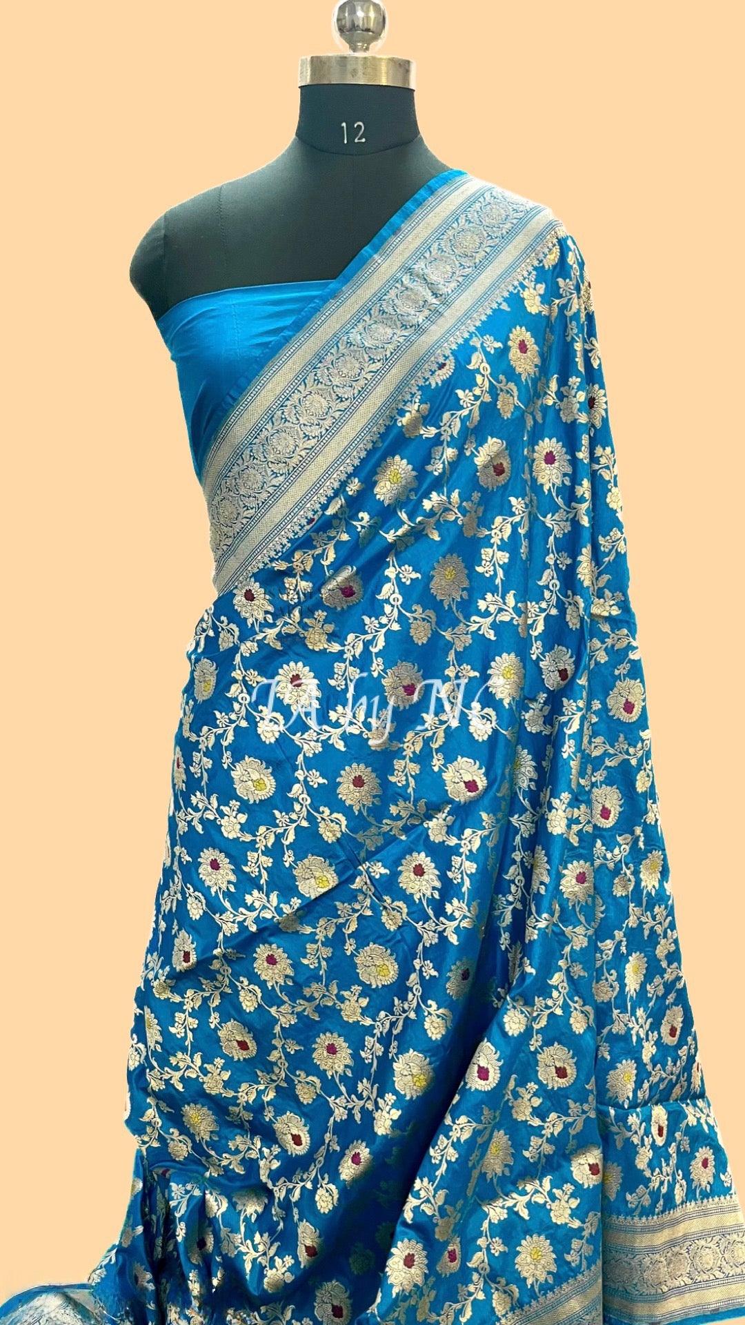 Azure Banarasi Pure Katan Silk Meenakari Pattu Saree