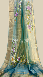 Turquoise Banarasi Pure Tissue Silk Saree