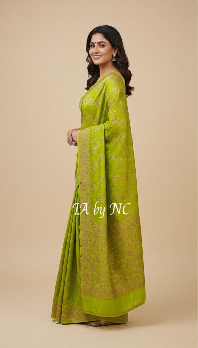 Avocado Banarasi Pure Khaddi Georgette Saree