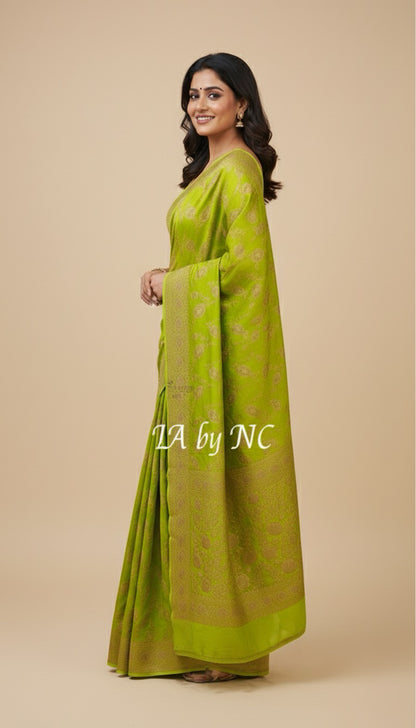 Avocado Banarasi Pure Khaddi Georgette Saree