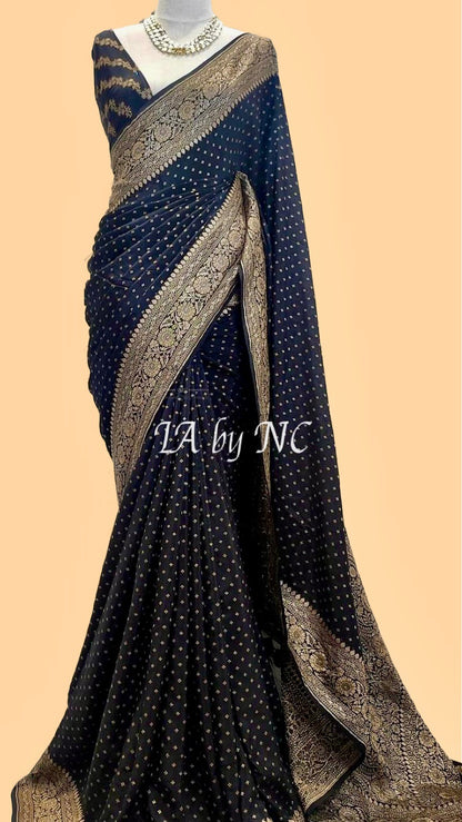 Black Banarasi Pure Khaddi Crepe Georgette Saree