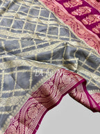 Pewter Banarasi Pure Chiffon Georgette Saree