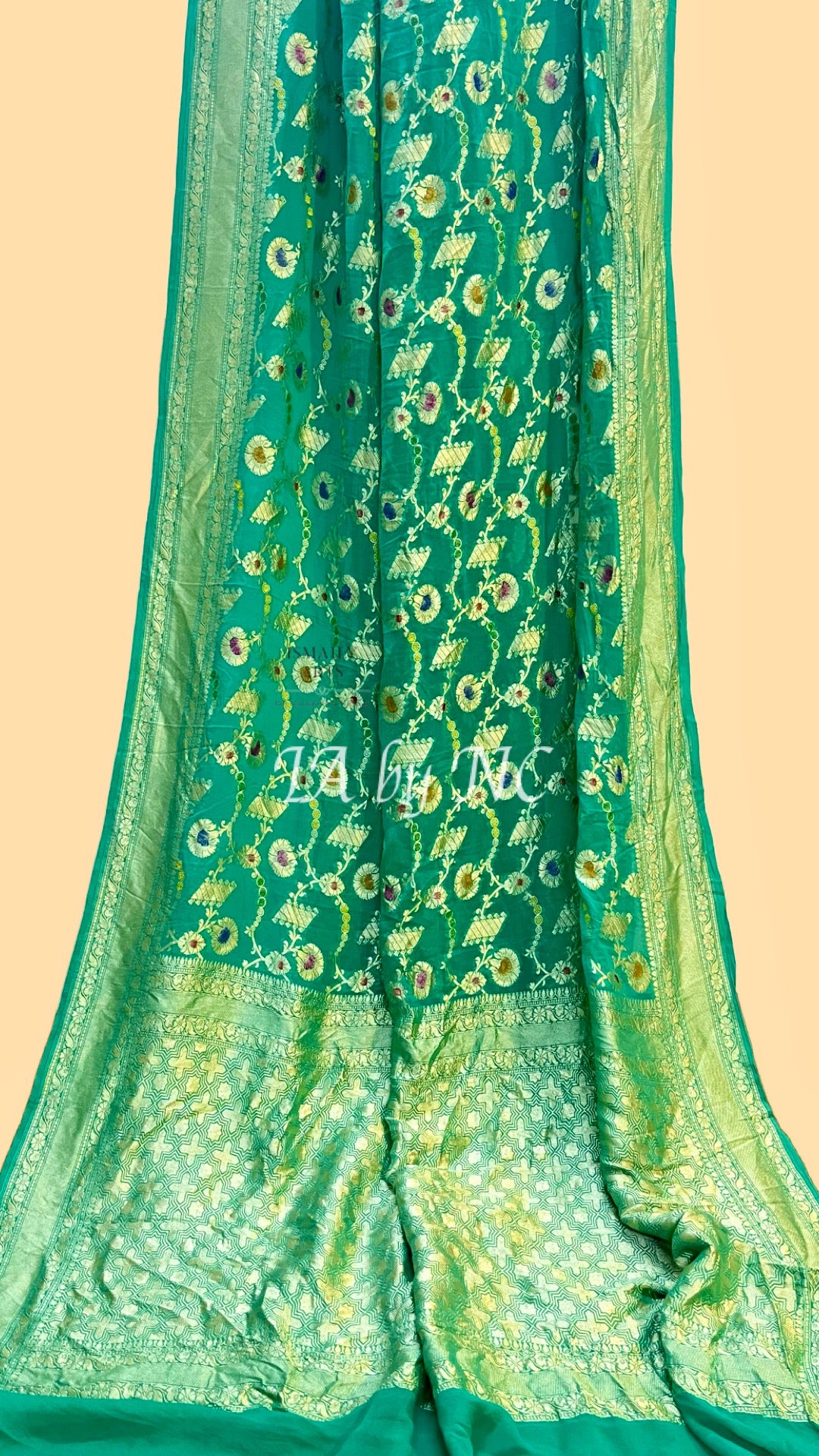 Teal Banarasi Pure Khaddi Georgette Saree