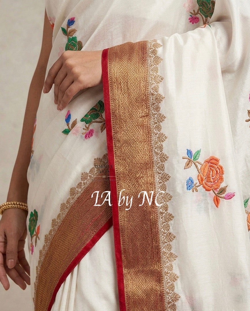 White Banarasi Pure Chiffon Georgette Saree