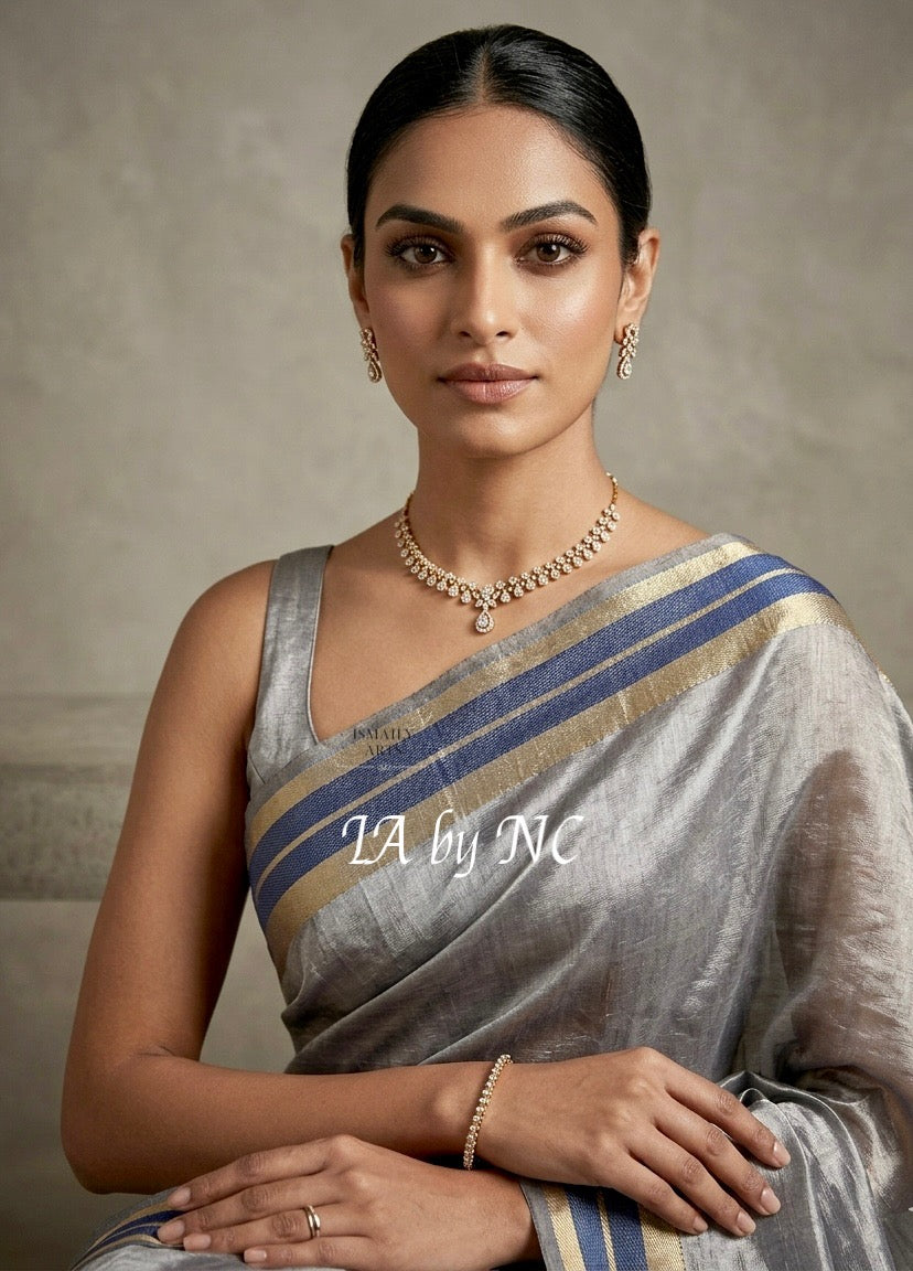 Prussian Banarasi Pure Tissue Silk Saree - Double Katan Border
