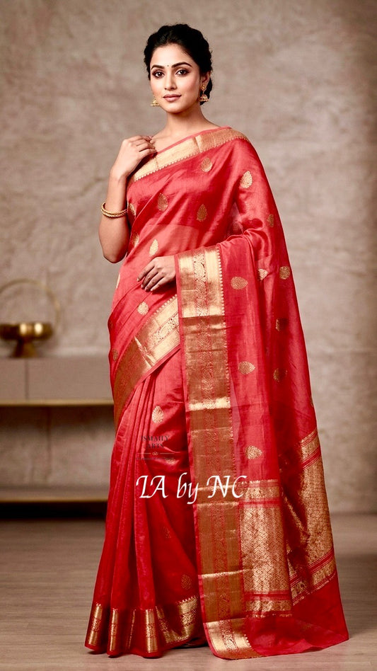 Chilli Banarasi Pure Kora Organza Kadwa Saree